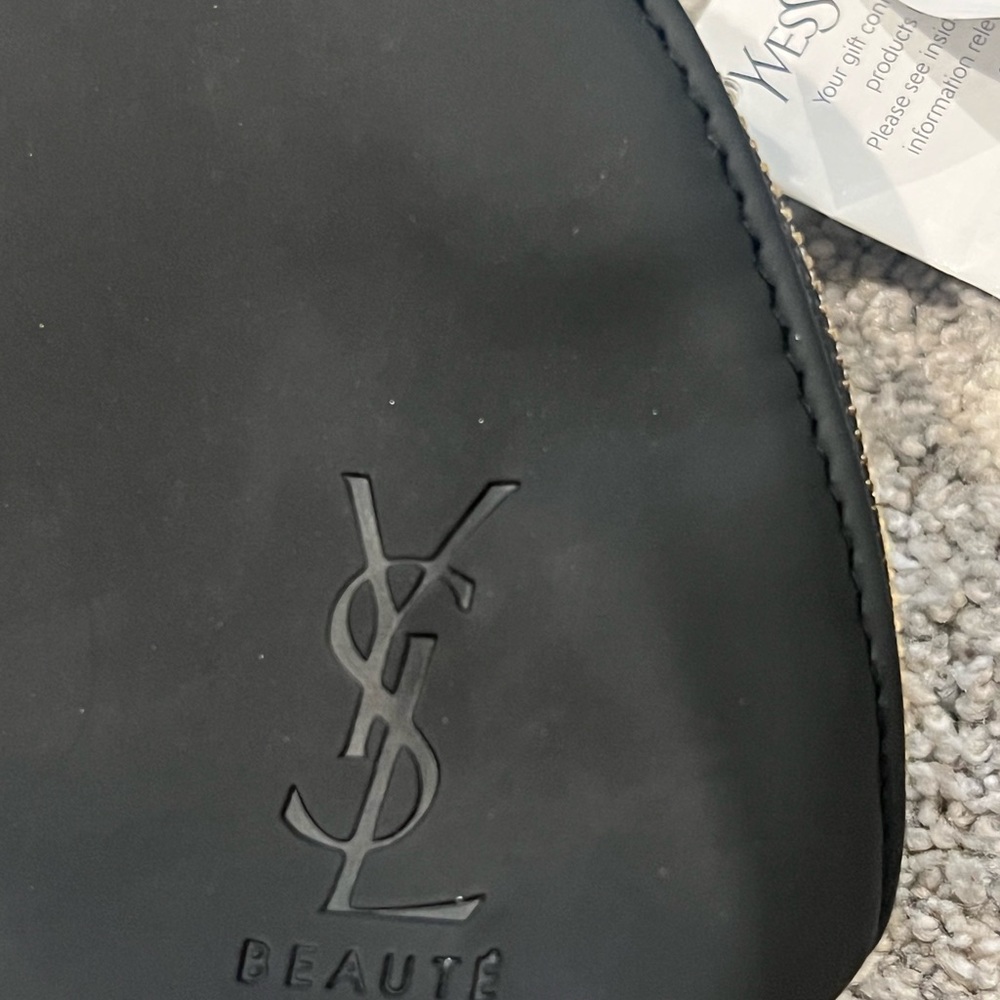 Yves Saint Laurent Black Leather Cosmetic Pouch with Gold Zip